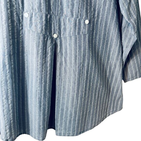 Tulip clothing XL blue white seersucker button front pocket back detail tunic - Picture 4 of 14